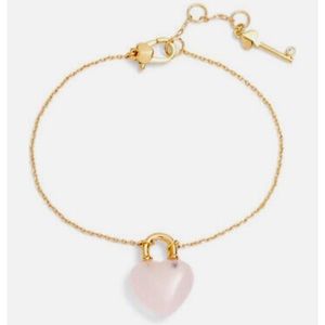 NWT KATE SPADE Rose Quartz Pink Stone Heart Lock Key Charm Bracelet